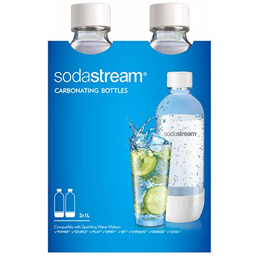 SodaStream Dishwasher Safe 1L Classic DWS Carbonating Bottle White (twinpack), (Pack of 2)