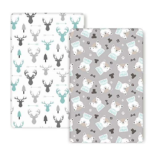 Soft and Stretchy Pack n Play Sheets with Cute Bear and Deer Design