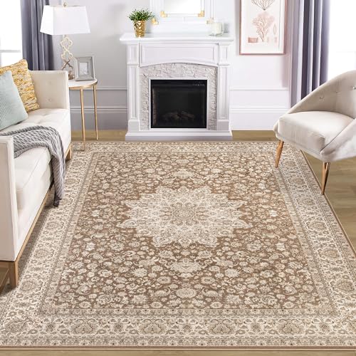 Soft Floral Washable Rug: 9x12 Area Rugs with Non-Slip Design