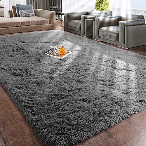 Soft Grey Shag Rug, 8x10, Non-Slip, for Bedroom, Living Room, Nursery