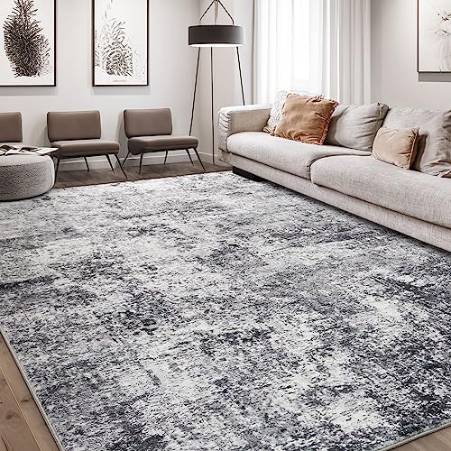 Soft Indoor Grey Area Rug - 9x12 Low Pile Washable Carpet
