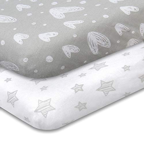 Soft Jersey Cotton Pack n Play Fitted Sheet, 2 Pack Mini Crib Sheets