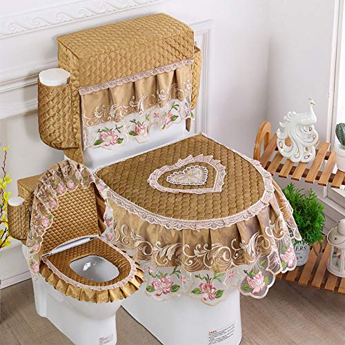 Soft Lace Three-Piece Toilet Seat Covers with Storage Bags