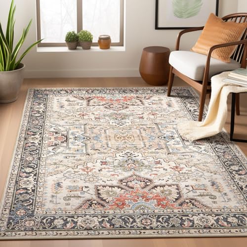 Soft Oriental Persian Floral Rug - Large Indoor Floor Carpet for Home Decor