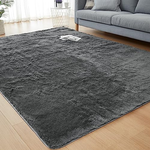 Soft Plush Fuzzy Grey Area Rugs for Home Decor