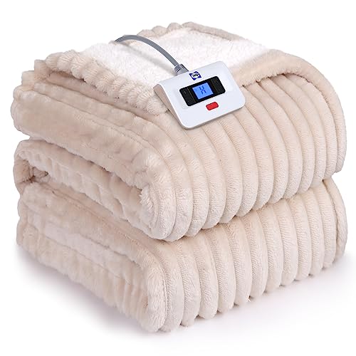 Soft Ribbed Flannel to Sherpa Reversible Heated Blanket