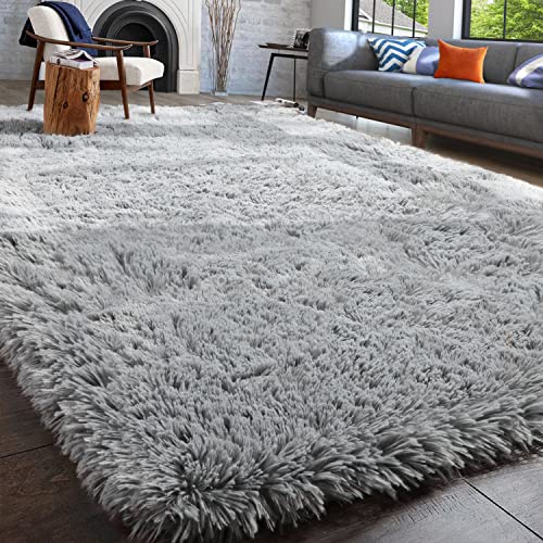 Soft Shaggy Rugs Carpets, 5x7 Feet, Light Grey
