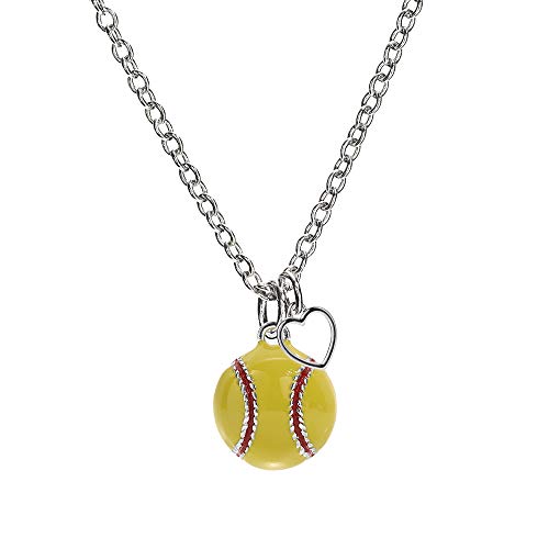 Softball Enamel Silver Heart Necklace