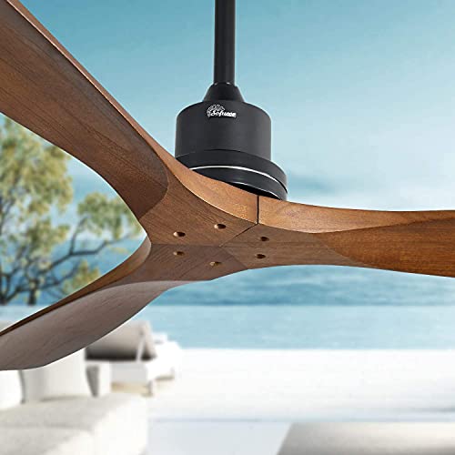 Sofucor Walnut Solid Wood 3-Blade No Light, 52'' Ceiling Fan Without Light for Living Room & Covered Outdoor, Brown