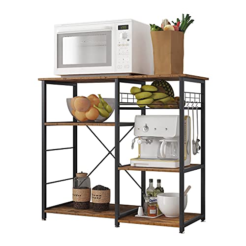soges 3-Tier Kitchen Baker's Rack Utility Microwave Oven Stand Storage Cart Workstation Shelf, Rustic Brown W5s-FG