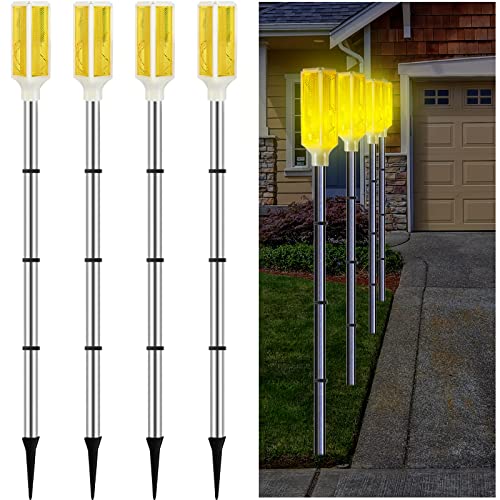 Solar Powered Driveway Markers Driveway Lights Landscape Driveway  Reflectors on Poles for Snow Road Outdoor Yard (Yellow, 4 Pcs)