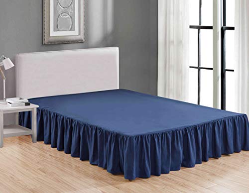 Solid Microfiber Bed Skirt 14 Inch Drop (Full, Navy)