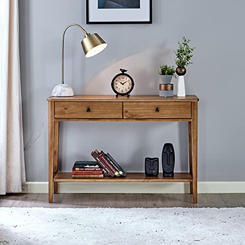 Solid Wood 2-Tier Console Table with Drawers and Shelf