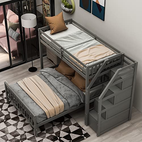 Solid Wood Bunk Bed with Storage for Kids Teens Adults