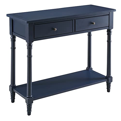 MODERION Blue Solid Wood Entry Console Table with Drawers and Shelf