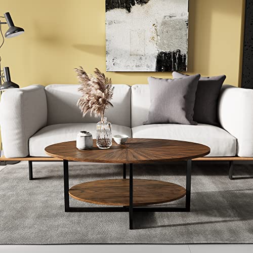 Solid Wood Oval Coffee Table with Cross Metal Legs