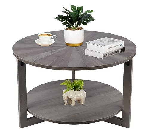Solid Wood Round Coffee Table with Storage