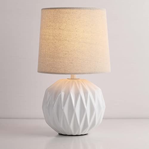 Somniferous White Ceramic Table Lamp Geometric Textured Small Bedside Lamp With Linen Shade Mid Century Modern Nightstand Lamp For Bedroom Living Room Reading Room H 12 X W 6.7 31Gp4Rwpq4L 