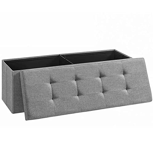 43-Inch Folding Storage Ottoman Bench, Light Gray