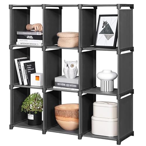 SONGMICS 9-Cube DIY Storage Shelves, Open Bookshelf, Closet Organizer, Black