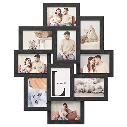 Gaevuian 13.5x15.5 Picture Frame Display 7 opening 4X6 Picture Frame  Collage,Multi Photo Frame with Mat,Plexiglass,Wall Hanging Decor,Distressed  White