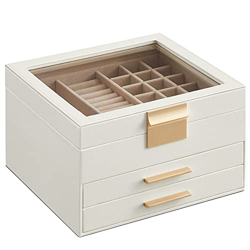 SONGMICS Jewelry Box with Glass Lid and Plenty of Storage Space