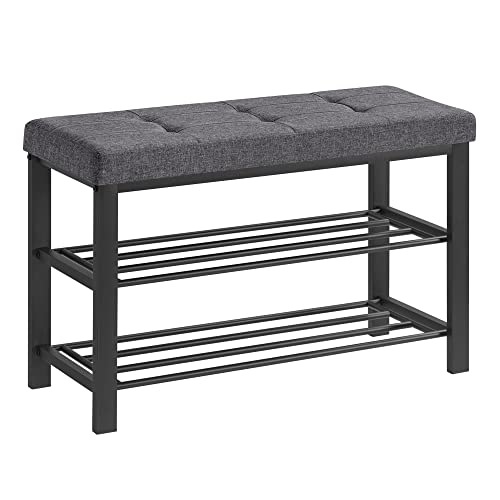 3-Tier Shoe Bench with Padded Seat and Storage, Dark Gray/Black