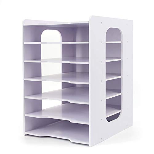 SONGWAY 7 Tier Vertical File Holder - White Desk Organizer for Home Office