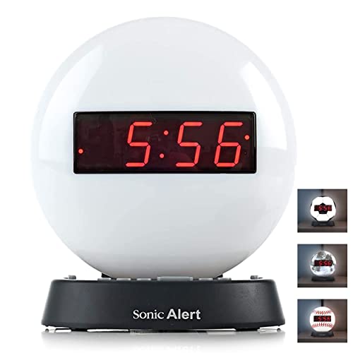 Sonic Alert Glow Soft White Night Light Alarm Clock - Loud & Compact Alarm Clock for Bedroom - Battery Backup & Full Range Dimmer - Easy to Set Digital Alarm Clock for Kids - AUX Connection