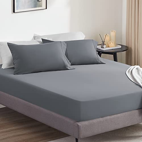 SONIVE 2-Pack Full Fitted Microfiber Sheets, Soft & Wrinkle Free, Grey