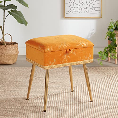 Soohow Gold Stamped Vanity Chair with Storage Ottoman