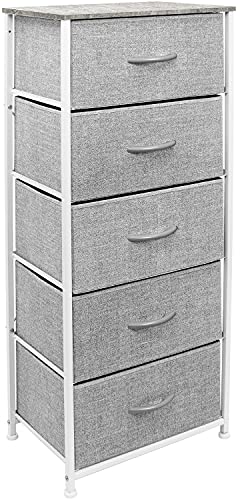 Sorbus Dresser Storage Tower, Organizer for Closet, Tall Dresser for Bedroom, Chest Drawer for Clothes, Hallway, Living Room, College Dorm, Steel Frame, Wood Top, Fabric, 5 Drawers (Grey)