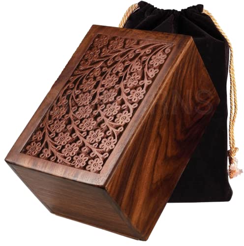 Tree of Life Rosewood Cremation Urn for Human Ashes - Large Adult Wooden Urn