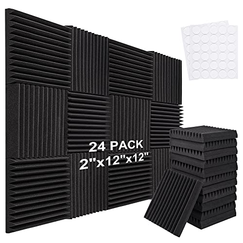 LEIYER Upgrade 12 pack Sound Proof Foam Panels With Self-Adhesive, 1 X 12  X 12 Acoustic Panels Quick-Recovery, Acoustic Foam Wedges High Density