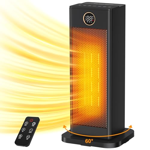 Space Heater，1500W PTC Ceramic Heater with Thermostat, Digital Display, 1-12H Timer, Eco Mode and Fan Mode, 60°Oscillating Electric Heater for Bedroom Home Office