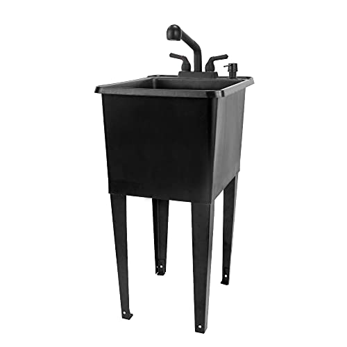 JS Jackson Supplies Black Pull-Out Faucet Utility Sink with Soap Dispenser