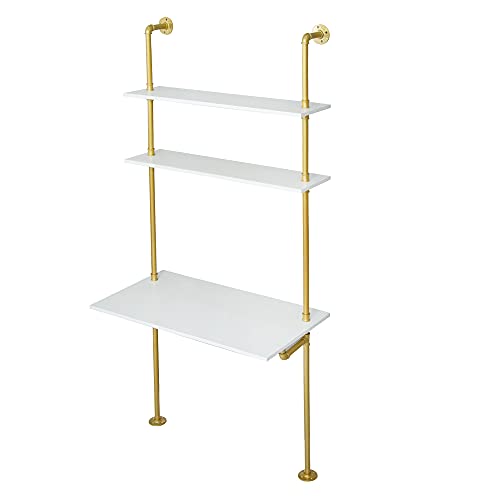 Space-Saving White and Gold Desk with Sturdy Metal Frame