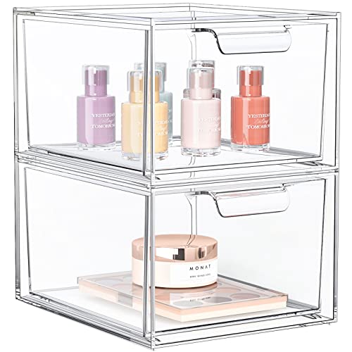 Vtopmart 4 Pack Stackable Makeup Organizer Storage Drawers, 6.6''Tall clear