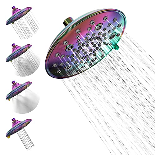 SparkPod 7 Spray Settings Shower Head - Adjustable High Flow Shower Head with Mist Setting - Showerhead Replacement Head for the Bathroom (8 Inch, Radiant Rainbow)