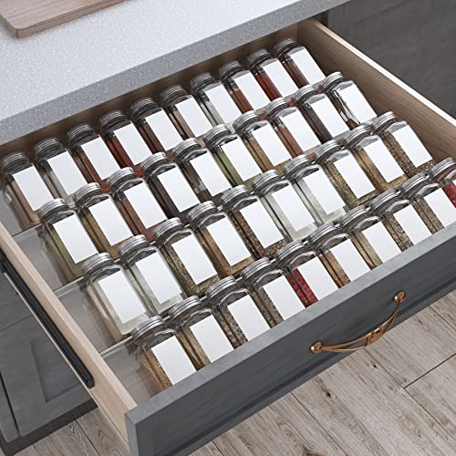 Spice Drawer Organizer, 4 Tiers 2 Set Clear Acrylic Slanted in Drawer Seasoning Jars Insert, Expandable From 13" to 26", Hold up 56 Spice Jars Kitchen Countertop Rack Tray (Jars not Include)