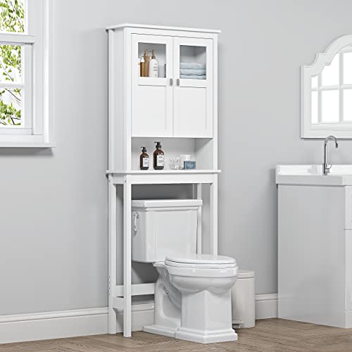 Furniouse Over The Toilet Storage Cabinet with Toilet Paper Holder Stand,  Mass-Storage Over Toilet Bathroom Organizer with Sliding Door, Space-Saving