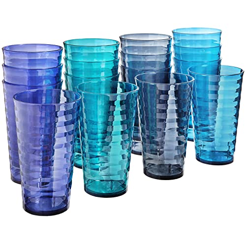 US Acrylic Optix 16-Piece Plastic Stackable Tumblers in Jewel Tone Colors | 8 Each: 14-Ounce Rocks and 20-Ounce Water Drinking Cups | Reusable BPA-Fre