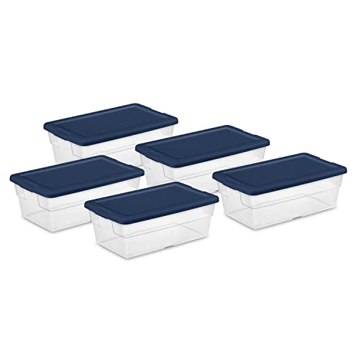 Stackable 6 Quart Clear Home Storage Box with Handles and Blue Lid