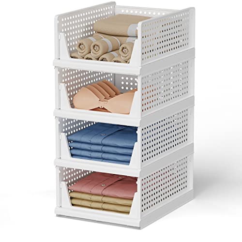 Stackable Plastic Storage Basket Bin Shelf Box for Closet Wardrobe Organizer