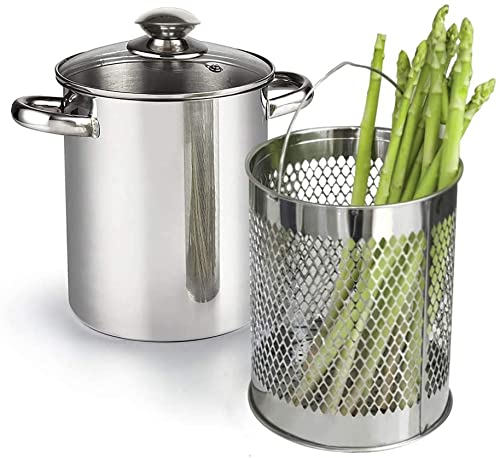 Stainless Steel Asparagus Pot with Steamer Basket and Lid Cooker