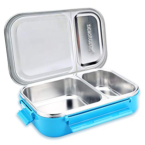 Stainless Steel Bento Lunch Box - 2-Compartment Metal Food Pail