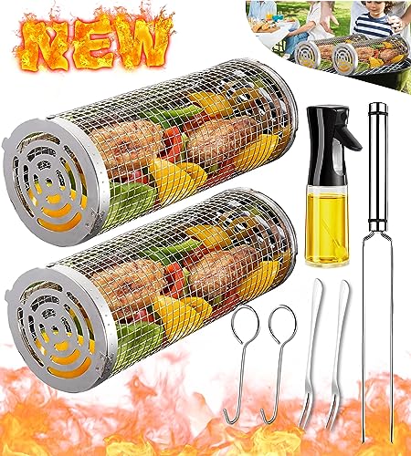 Stainless Steel Large Round Mesh Rotation Barbecue Cylinder Cage