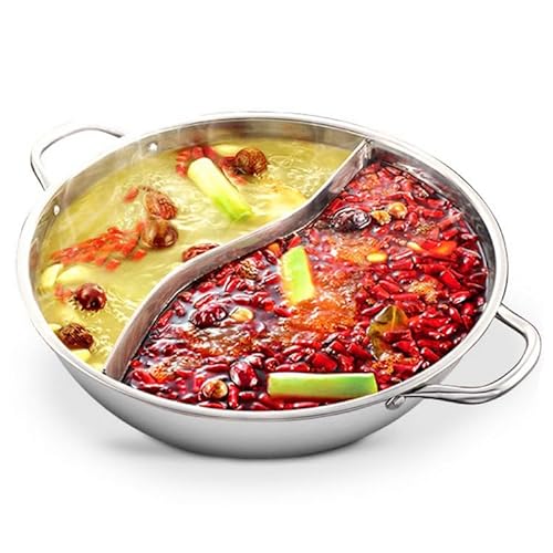 Stainless Steel Shabu Hot Pot - Divided Hot Pot Pan for Induction Cooker, Gas Furnace, Electric Furnace, Ceramic Hob