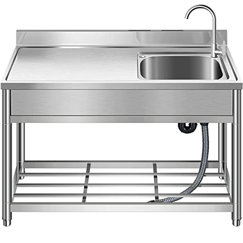 Stainless-Steel Single Bowl Sink Set with Faucet & Drainboard