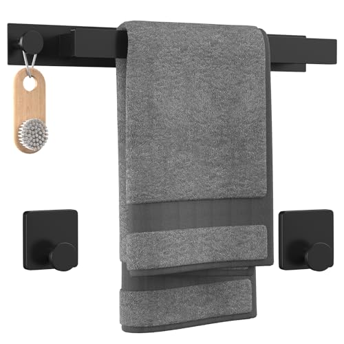 Stainless Steel Towel Rack with Adhesive Hooks - Matte Black